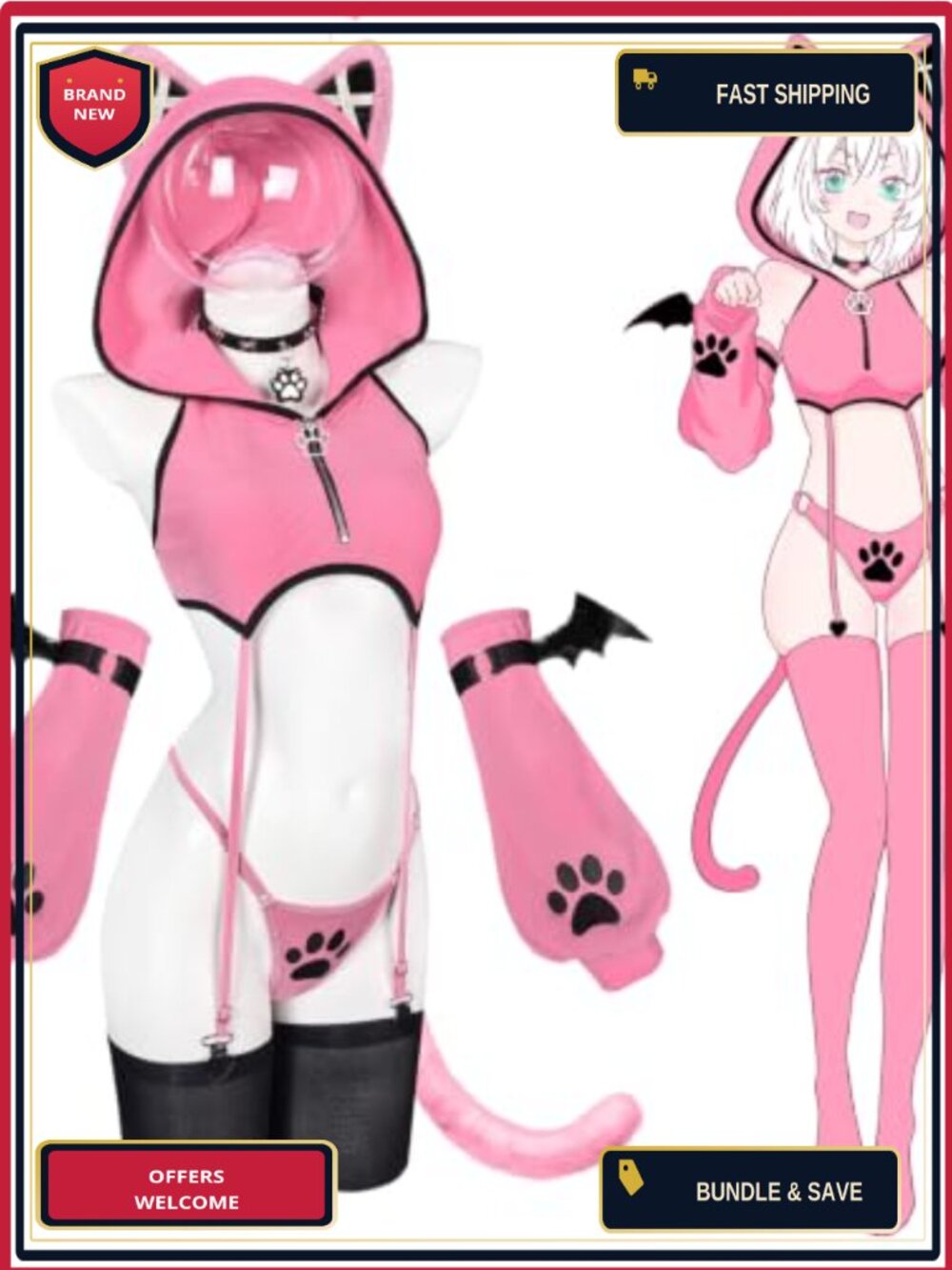 Cat Animal Costume Cosplay Lingerie Bodysuit Set for Women